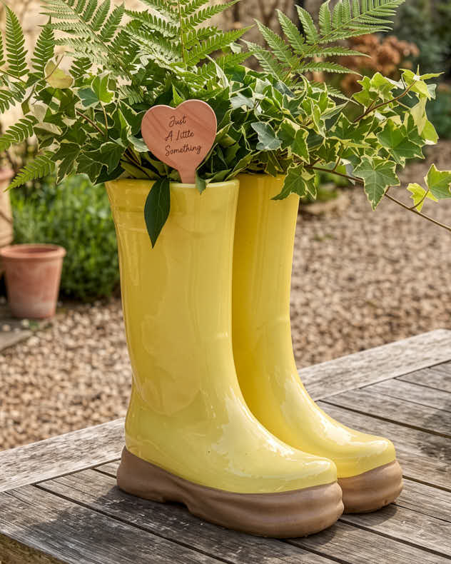 Yellow Personalised Heart Large Welly Planter