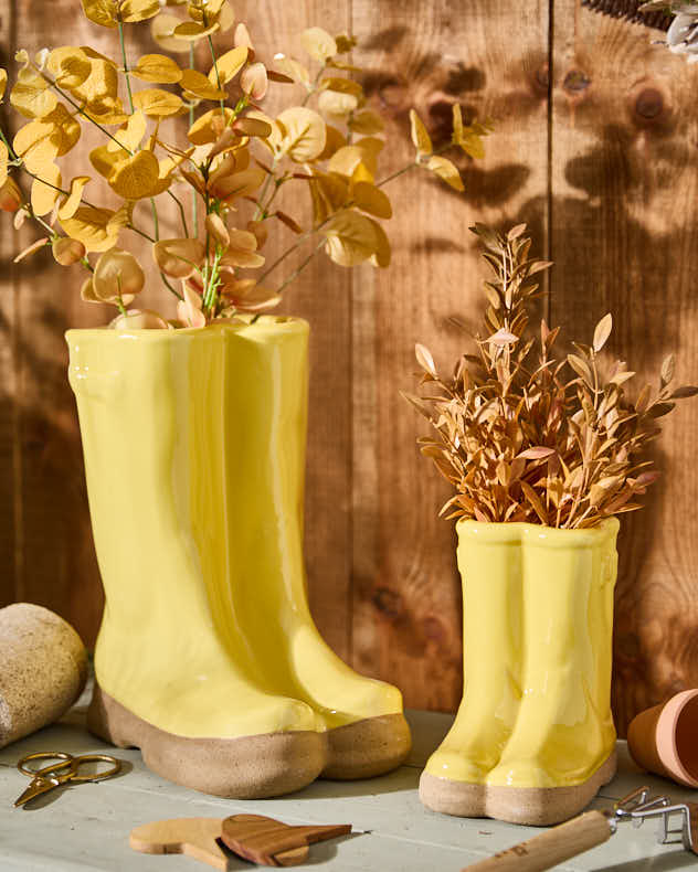 Large &amp; Small Yellow Wellington Boot Plant Pots