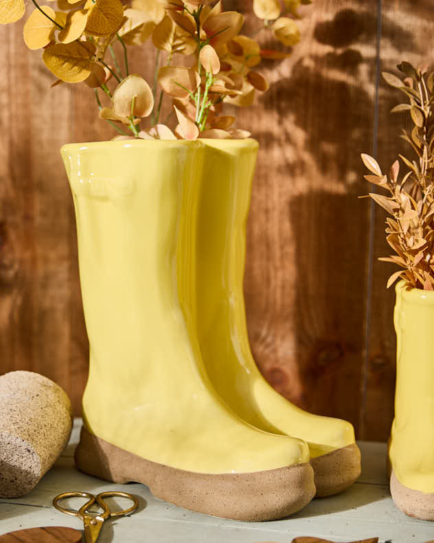 Large &amp; Small Yellow Wellington Boot Plant Pots