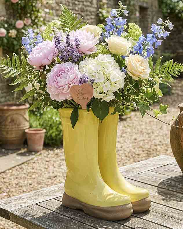 Yellow Personalised Heart Large Welly Planter