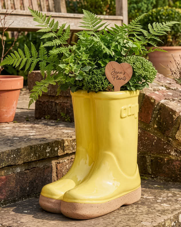 Welly Boot Ceramic Planter with Personalised Marker