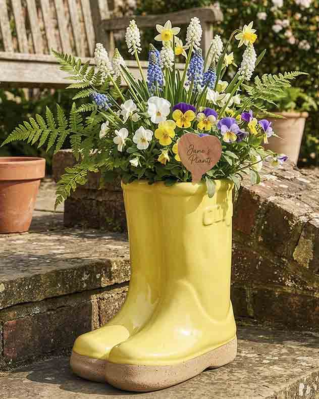 Yellow Personalised Heart Small Welly Planter