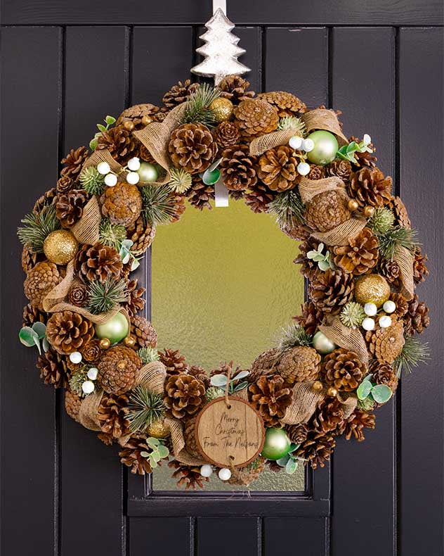 Brown & Green & Gold Wood Wreaths - Personalised Emerald Jewel Wreath