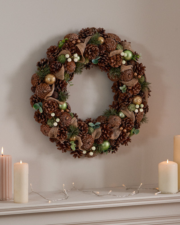 Brown & Green & Gold Wood Wreaths - Emerald Jewel Indoor Wreath