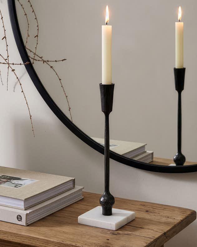 Candlesticks - Square Marble Base Black Candle Holder