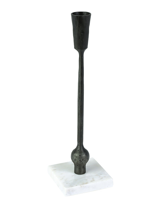Antique Black Candle Holder with Square Marble Base