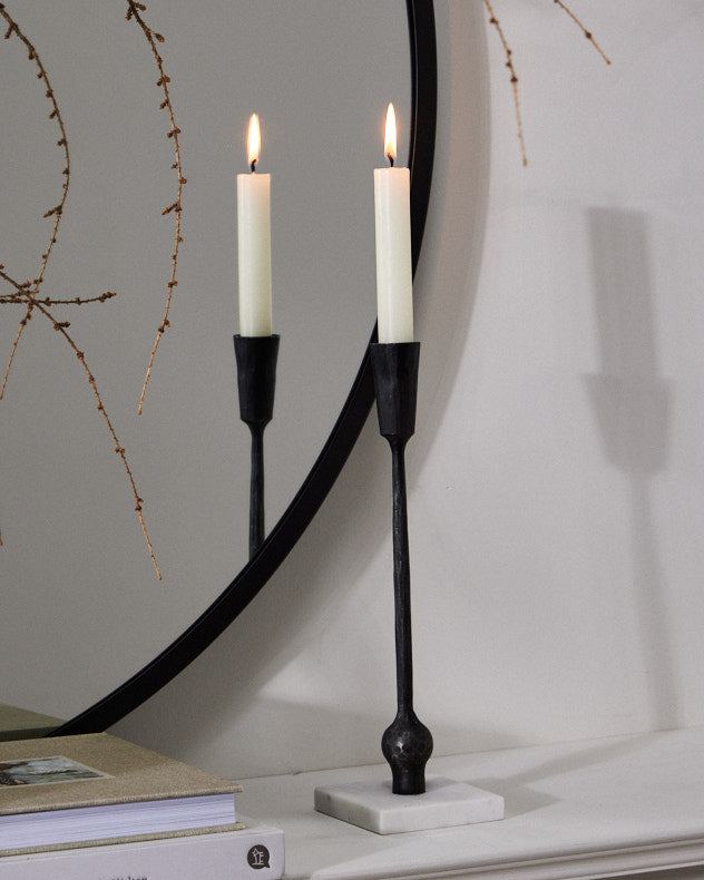 Antique Black Candle Holder with Square Marble Base
