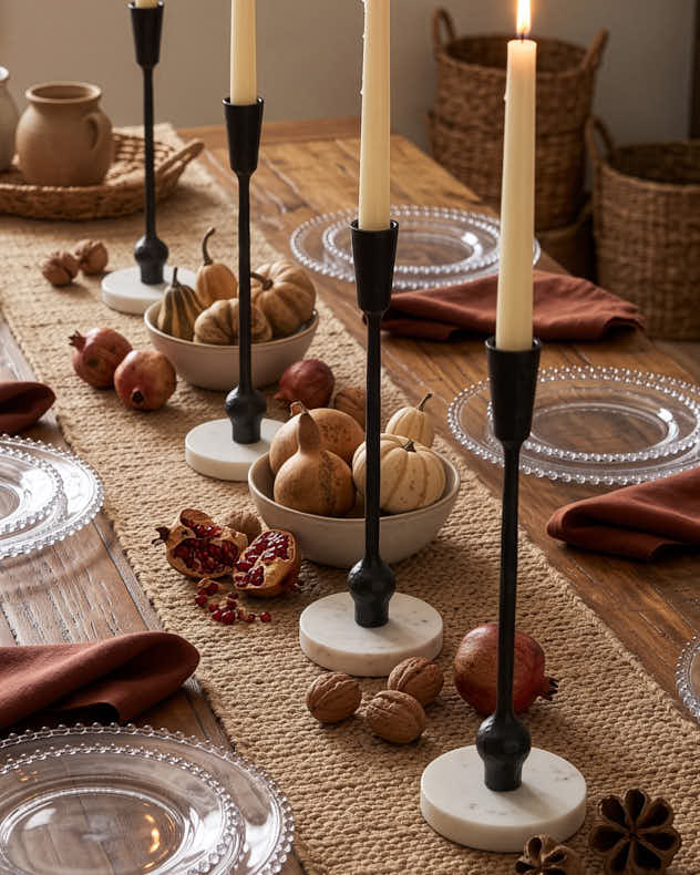 Round Marble Base Black Candle Holder