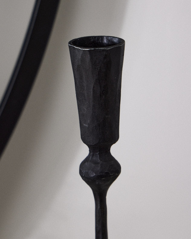 Antique Black Candle Holder with Round Marble Base