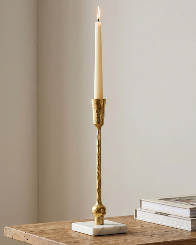 Candlesticks - Square Marble Base Gold Candle Holder