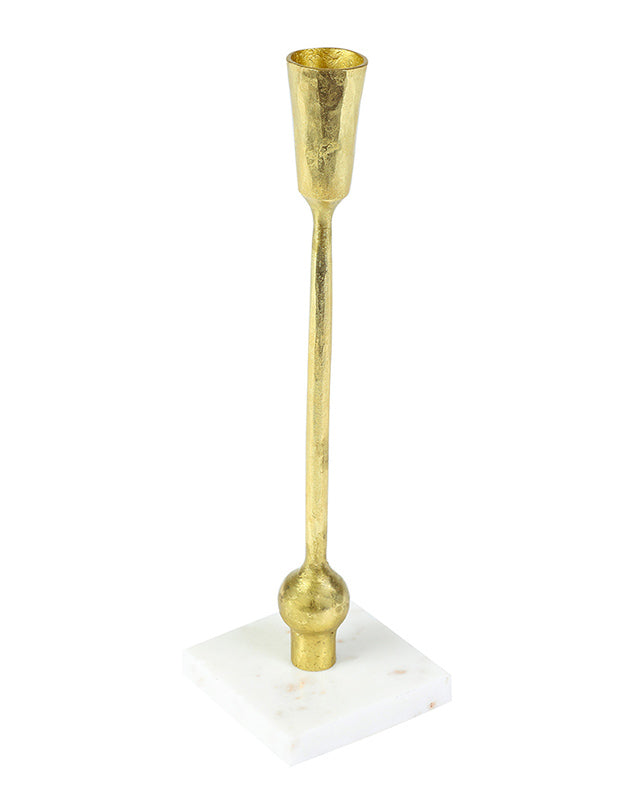 Gold Candle Holder with Square Marble Base