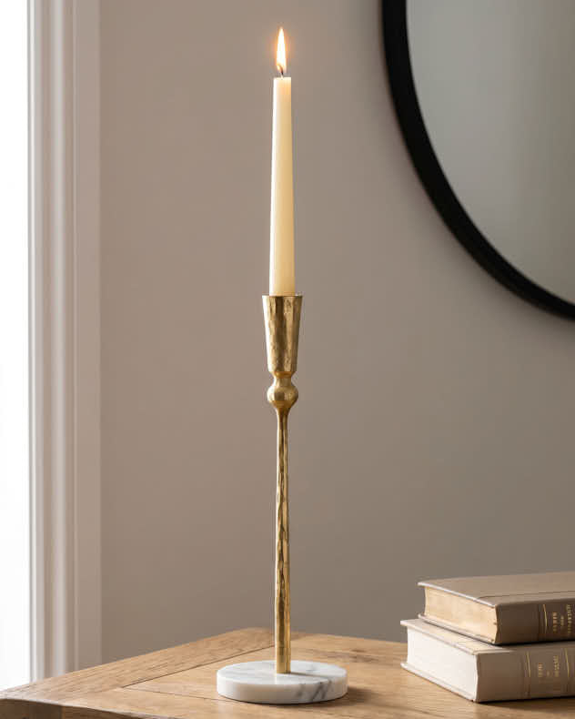 Candlesticks - Round Marble Base Gold Candle Holder