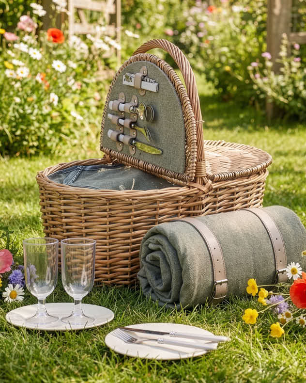 Grey Tweed 2 Person Picnic Hamper