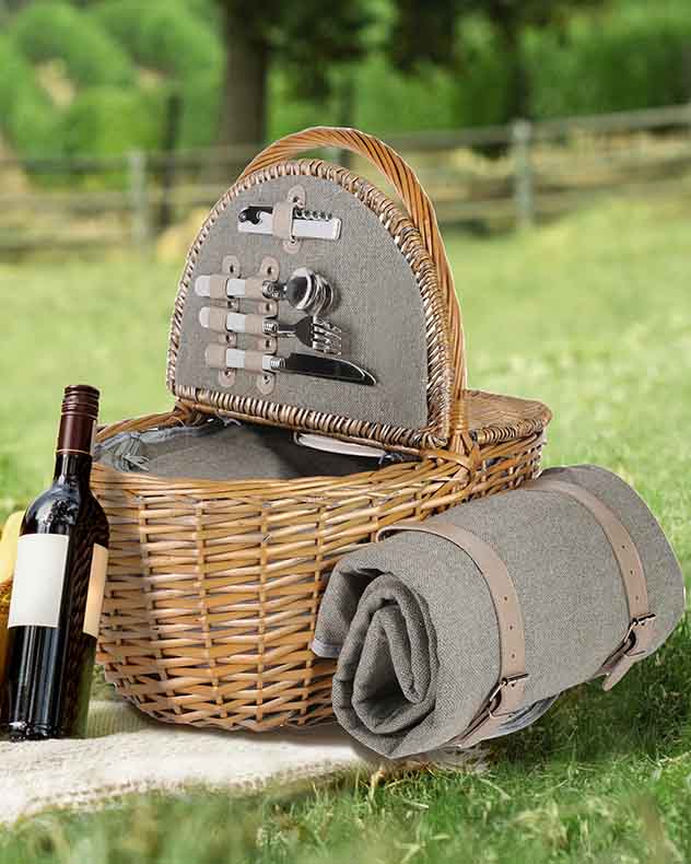 Grey Tweed 2 Person Picnic Hamper