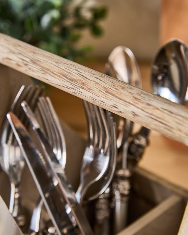 Oak Effect Wooden 4 Section Cutlery Holder