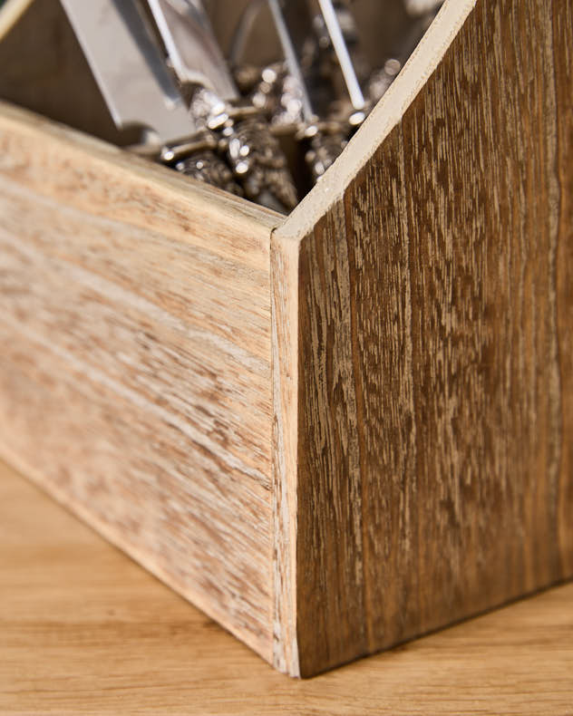 Cutlery Holders - Oak Effect Wooden 4 Section Cutlery Holder