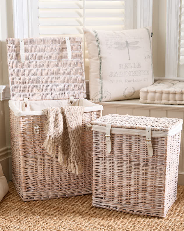 Large Lined Wicker Laundry Basket