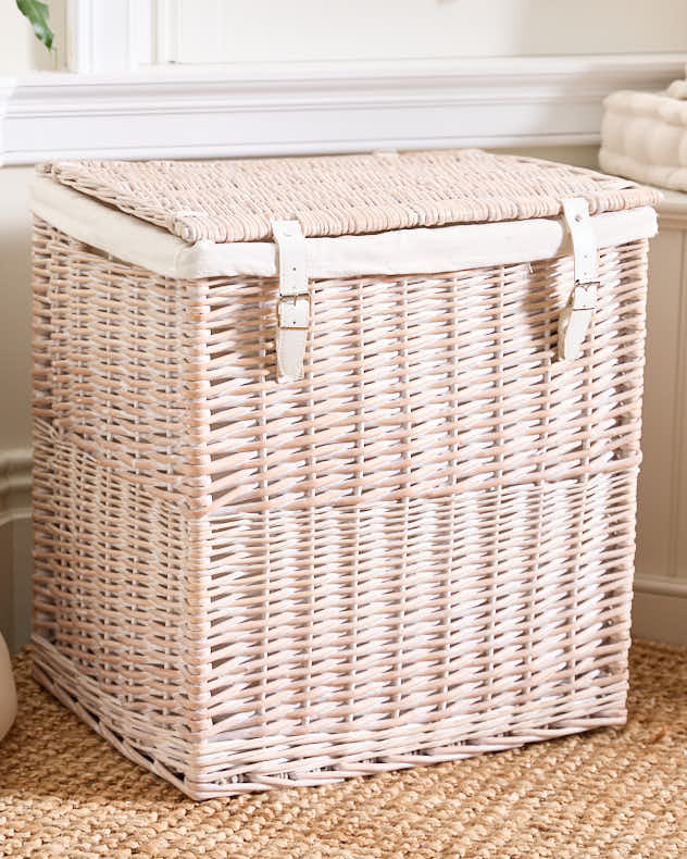Large Lined Wicker Laundry Basket