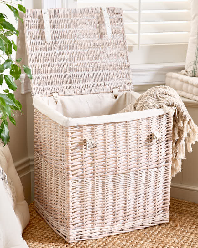 Large Lined Wicker Laundry Basket