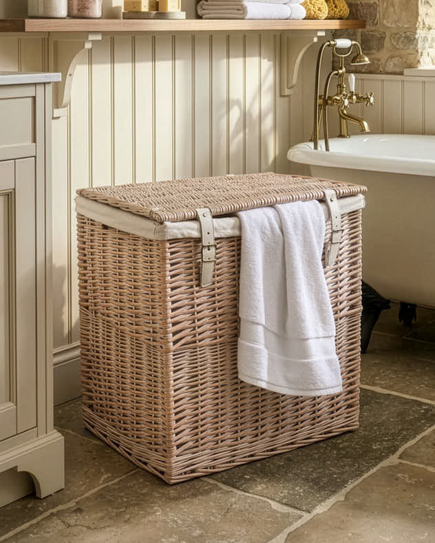 Large Lined Wicker Laundry Basket