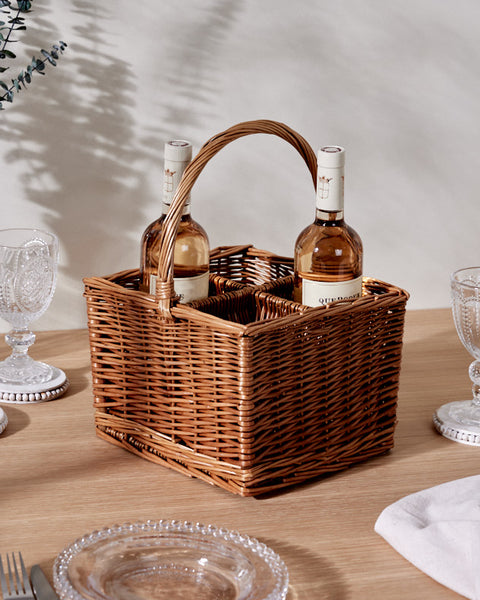 Steamed Wicker 4 Bottle Wine Carrier Basket Dibor