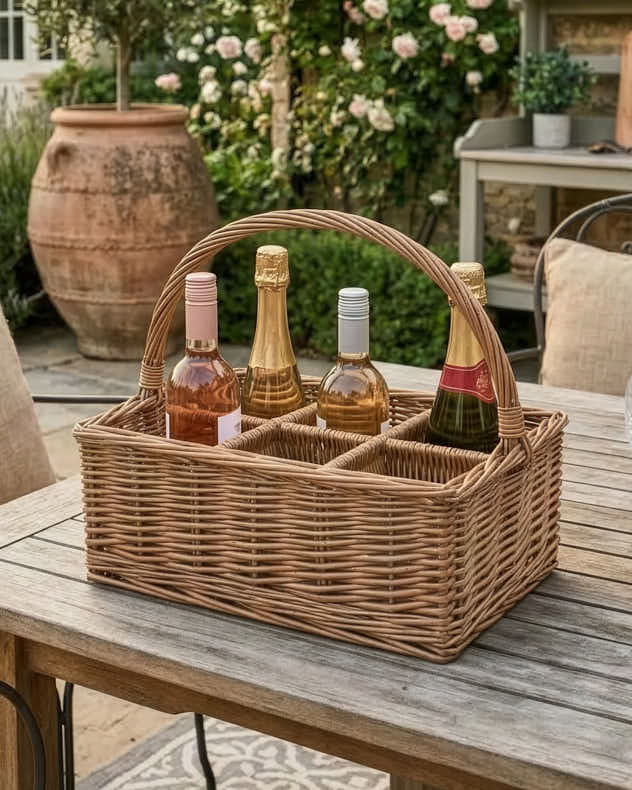 Wicker 6 Bottle Wine Carrier Basket