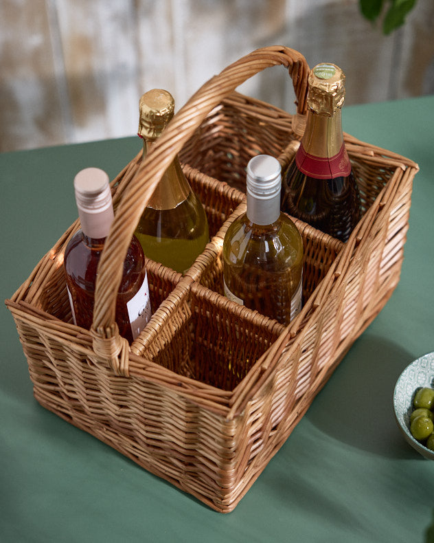 Wicker 6 Bottle Wine Carrier Basket Dibor