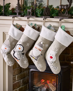 Penguin Grey & White Felt Stockings - Grey Christmas Stocking Collection