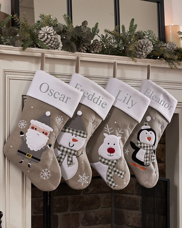 Penguin Grey & White Felt Stockings - Personalised Grey Stocking Collection