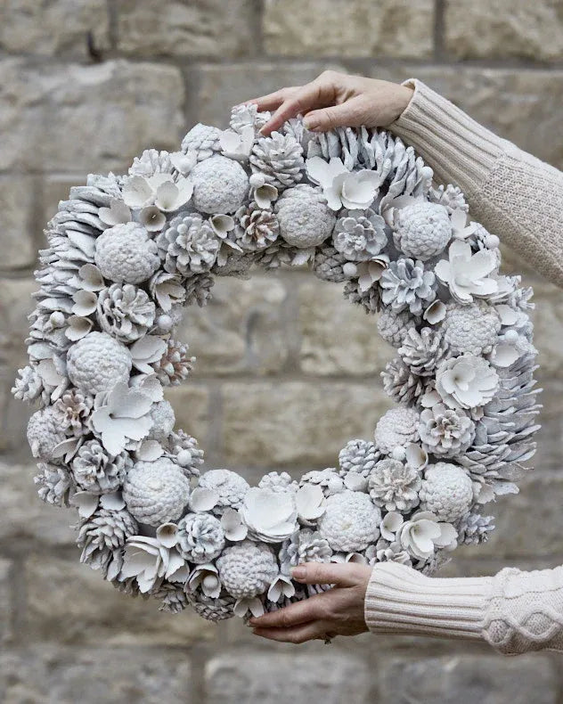 Holding Giant Morning Frost Wreath