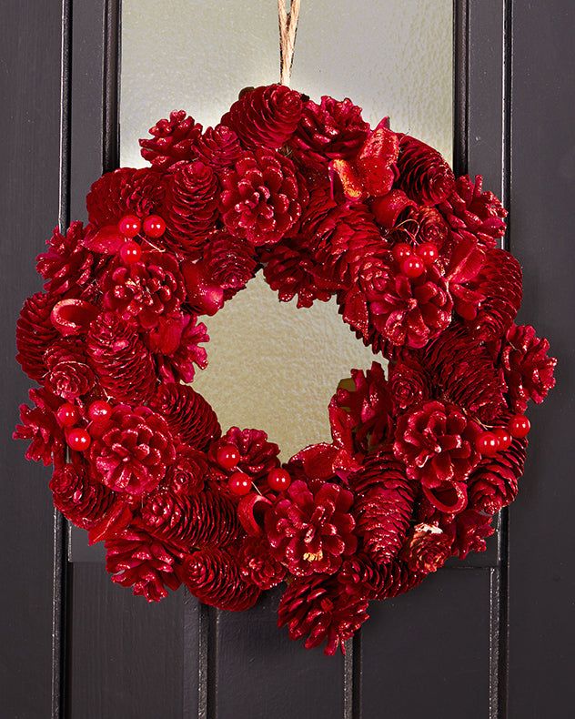 Ruby Red Christmas Pinecone Wreath 30cm