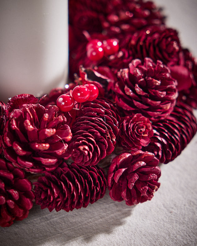 Ruby Red Roses Pinecone Table Centrepiece