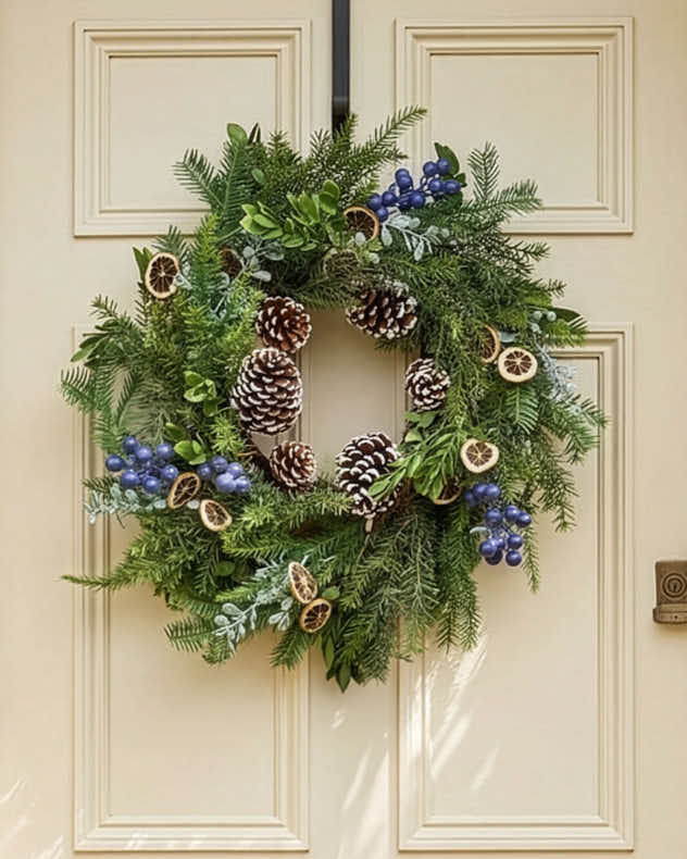 Green & Orange & Blue & Brown Grapevine Wreaths - Fruits of the Forest Wreath 53cm