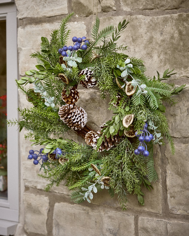 Green & Orange & Blue & Brown Grapevine Wreaths - Everlasting Forest Fruits Wreath 53cm