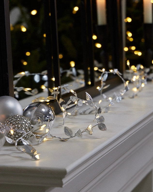 Silver Copper &amp; Plastic Garlands - Trailing Leaf Pre-Lit Garland 2m