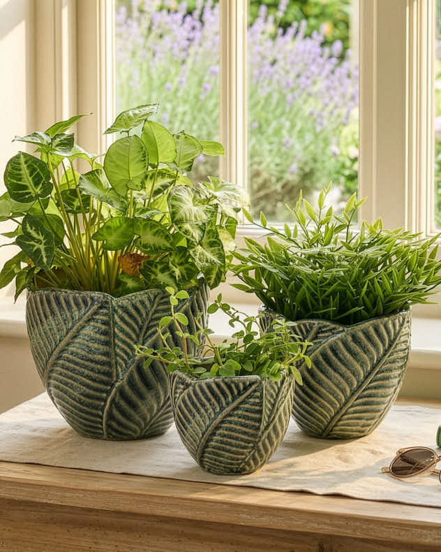 Green & Brown Ceramic Pots & Planters - Set of 3 Botanic Indoor Planters