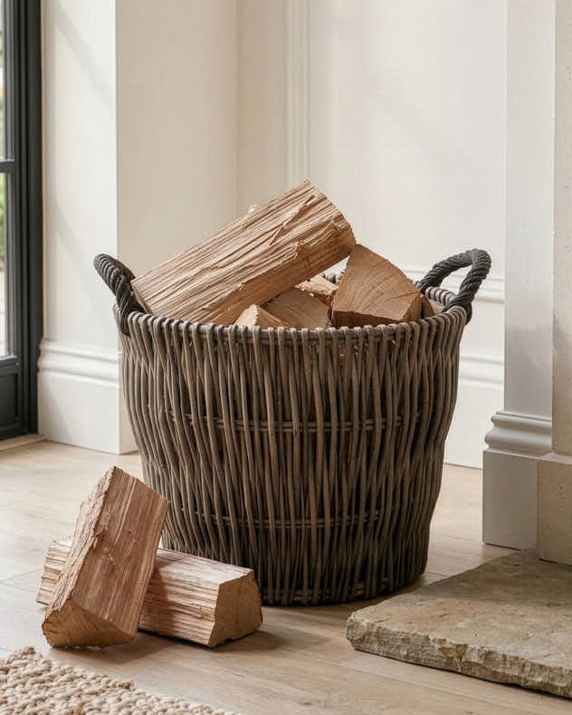 Small Rattan Log Basket Handles