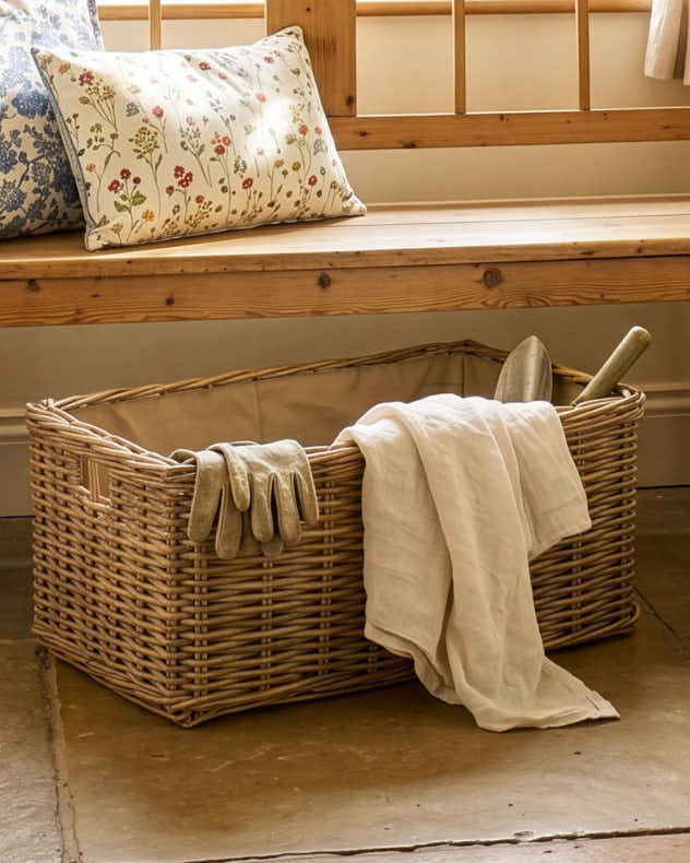 Under Bench Wicker Storage Basket