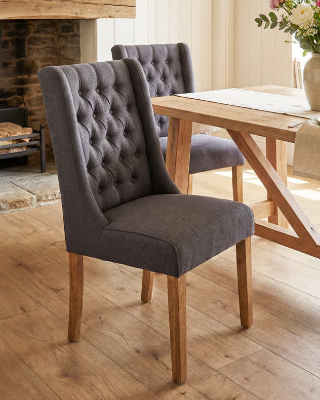 Set of 2 Cannes Charcoal Button Back Dining Chairs