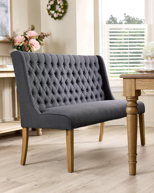 Cannes Button Bench Dining Chair - Charcoal