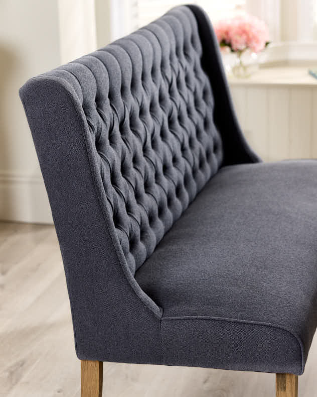 Cannes Button Bench Dining Chair - Charcoal