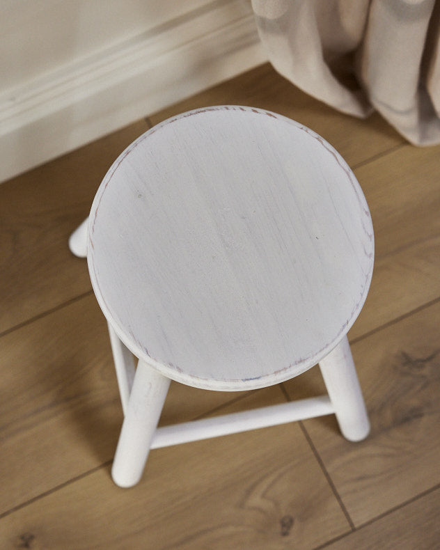 Rustic Antique White Stool – Dibor