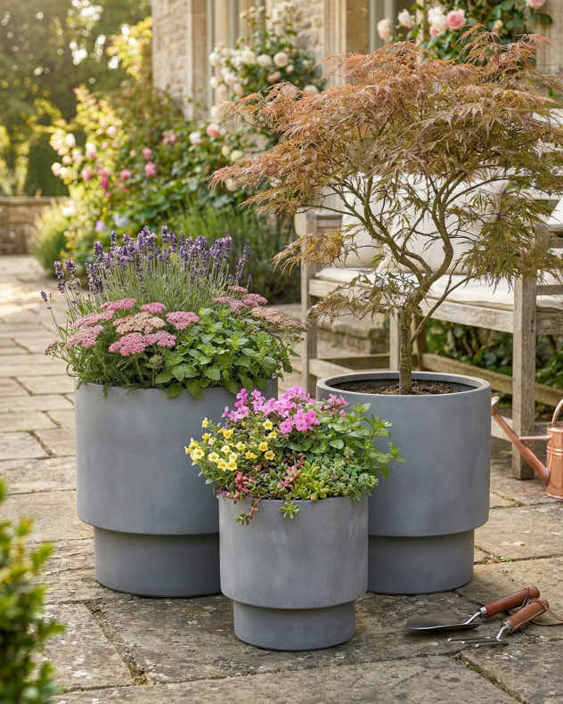 Small Grey Fibre Clay Pots & Planters - Noma Grey Planter Collection