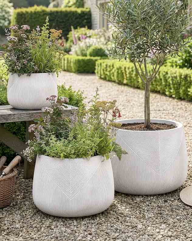Small Natural & Brown Fibre Clay Pots & Planters - Kalo Striped Planter Collection