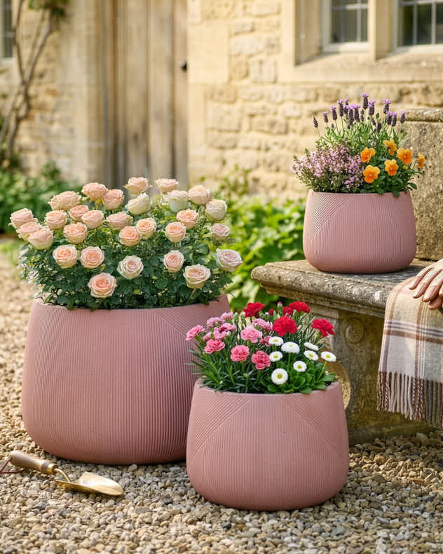 Small Red & Brown Fibre Clay Pots & Planters - Kalo Terracotta Planter Collection