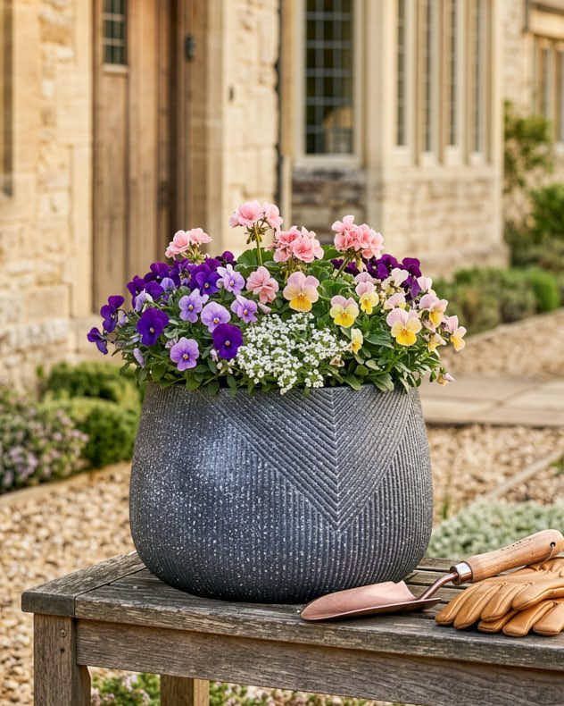 Kalo Grey Striped Planter Collection