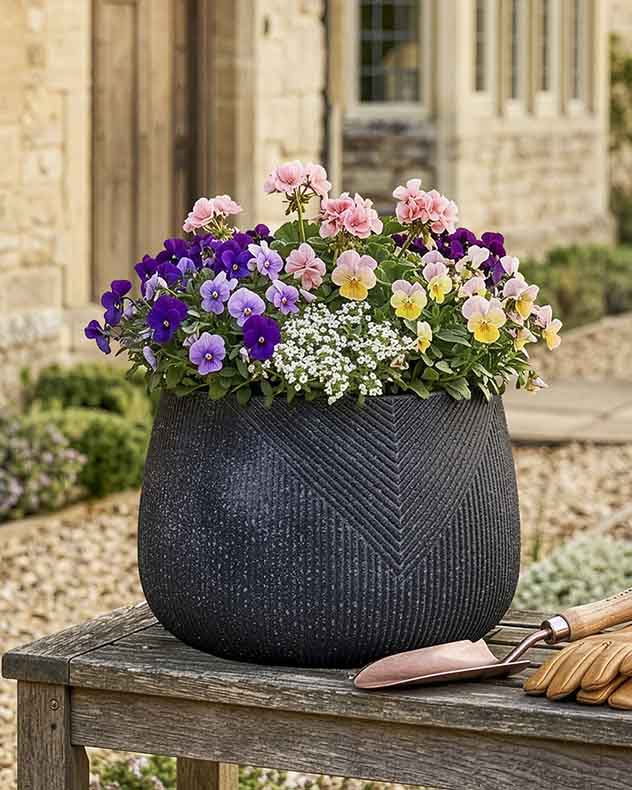 Pots &amp; Planters Medium - Kalo Grey Striped Planter Collection