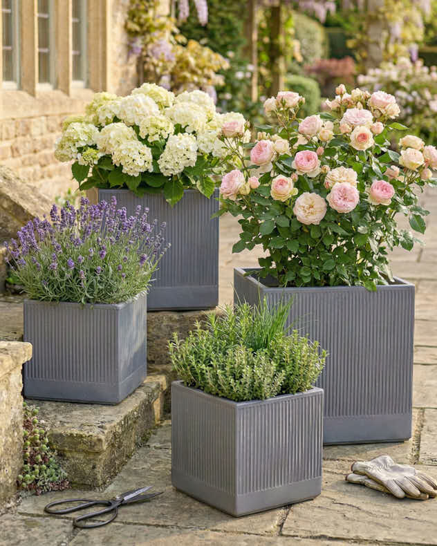 Small Grey Fibre Clay Pots & Planters - Agri Grey Ribbed Planter Collection