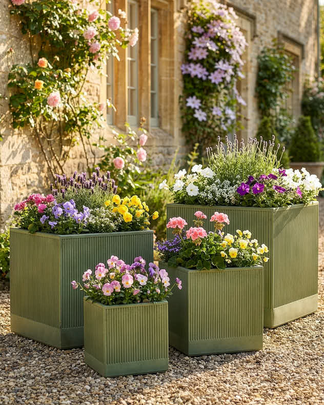 Small Green Fibre Clay Pots & Planters - Agri Green Ribbed Planter Collection