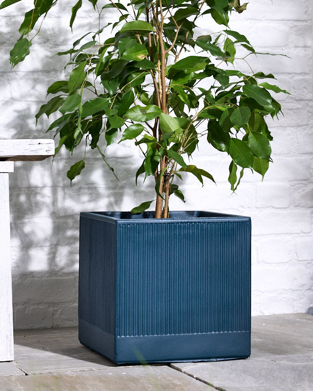 Medium Blue Chipped Ribbed Planter